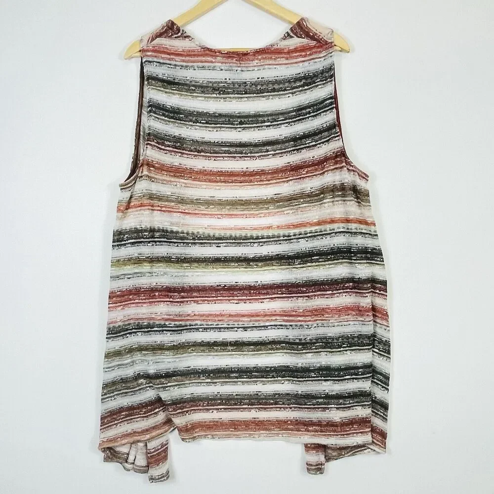 Catherines‎ Sweater Vest Womens 2X Brown Olive Ivory Stripe Knit Earthy Boho